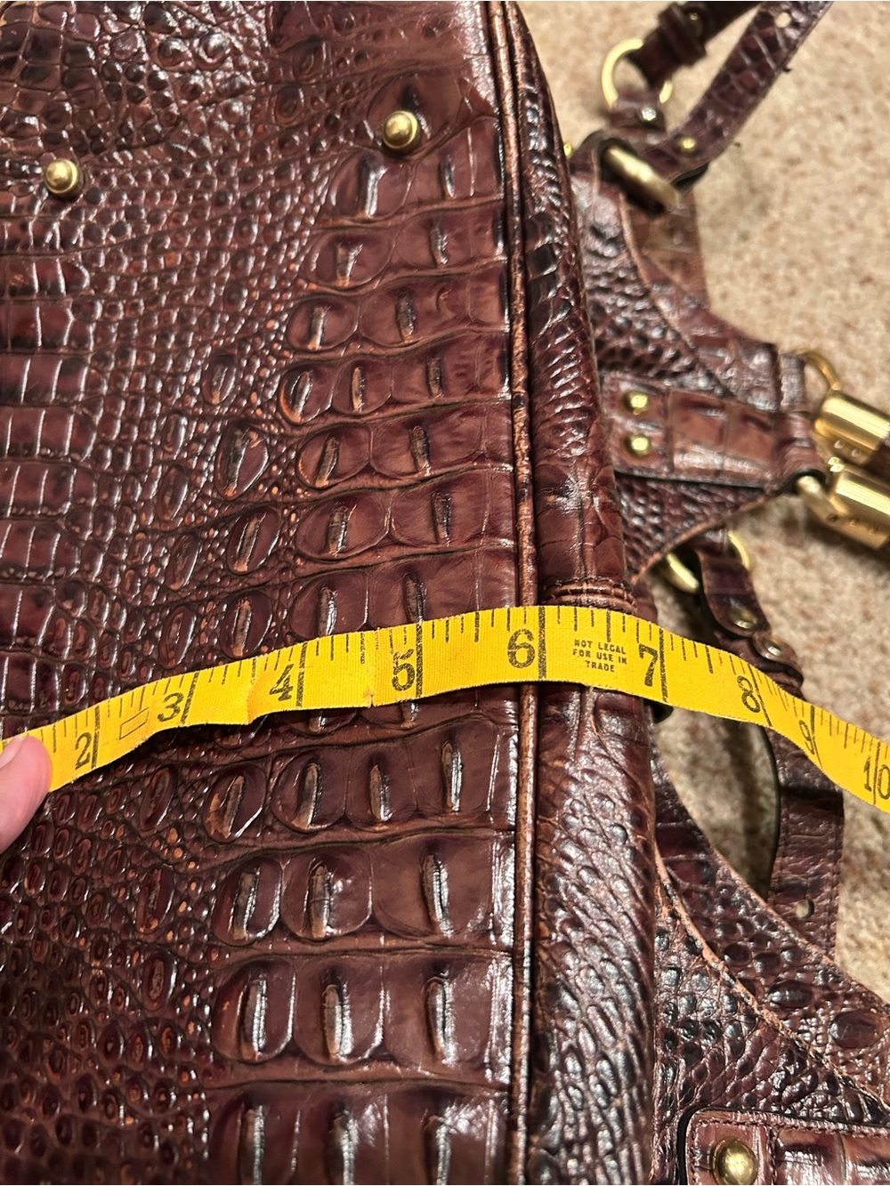 Brahmin Croc-Embossed Leather Satchel in Deep Brown Truffle Melbourne - Picture 8 of 9